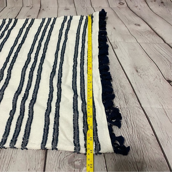 VINCE CAMUTO Women's Ivory/navy Fringe-striped Tassel-hem Sheath Dress SZ M. - Picture 7 of 11